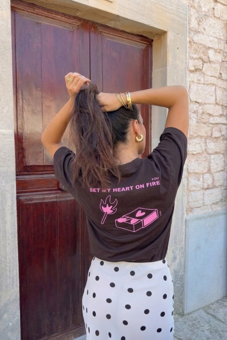 T-shirt You set my heart on fire- Marron